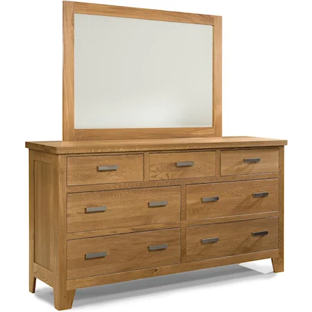 7 Drawer Dresser with Full Extension Drawers and Solid Oak Framed Landscape Mirror